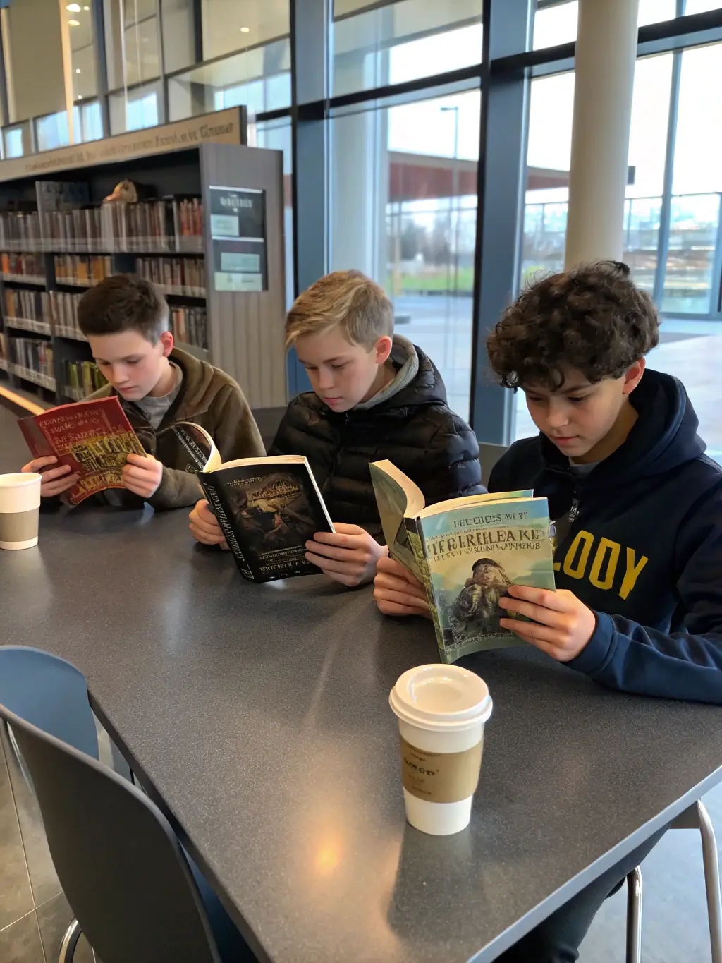Teenagers participating in a book discussion, sharing their thoughts and interpretations of a young adult novel, in a dedicated teen zone at LE CHATAIGNIER BOUQUINEUR.