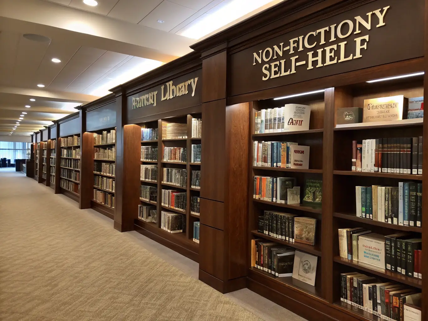 A diverse selection of books and resources available at LE CHATAIGNIER BOUQUINEUR, including fiction, non-fiction, children's books, and educational materials. The shelves are well-organized and easily accessible, with comfortable seating nearby for browsing and reading.